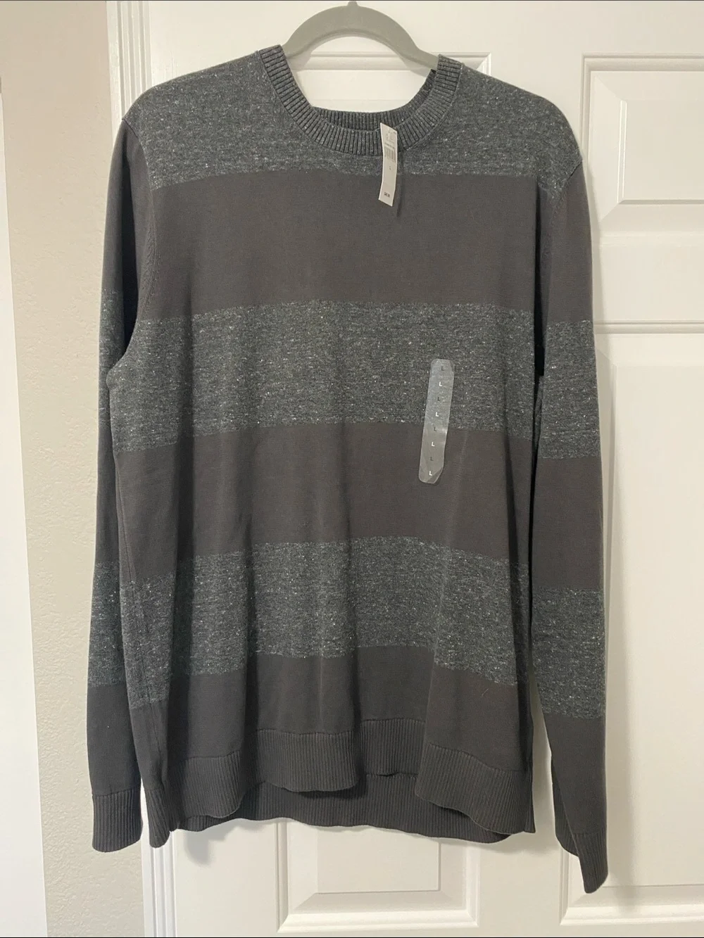 GAP Men's Dark Gray & Heather Gray Striped Crewneck Sweater